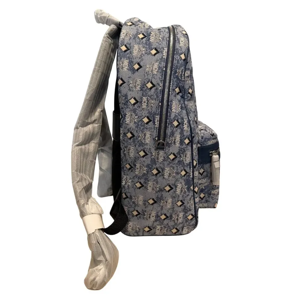 NEW MCM Stark Medium Backpack Blue Denim Visetos Monogram Studded Luxury Bag